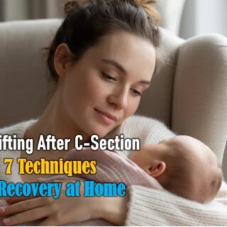 Brace-and-hug method for lifting baby without core pain after C-section, safe lifting after C-section guide