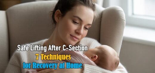 Brace-and-hug method for lifting baby without core pain after C-section, safe lifting after C-section guide