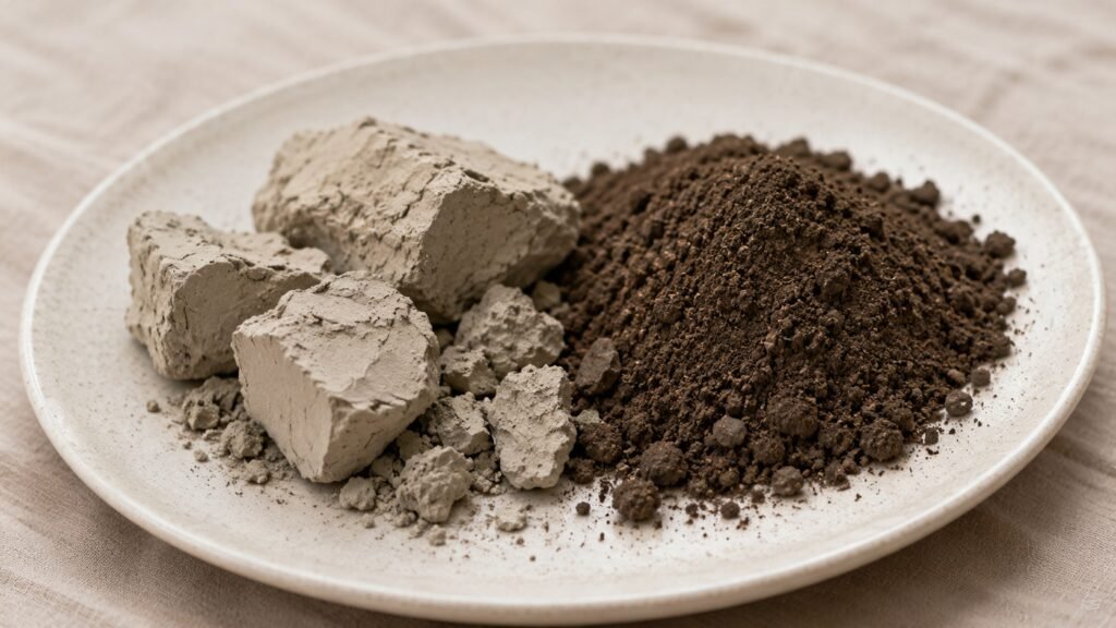 Clay and dirt on a plate, representing pica cravings during pregnancy that can lead to lead exposure during pregnancy