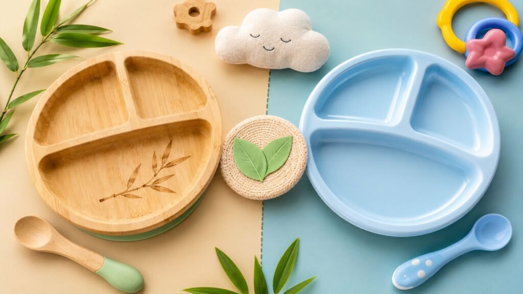BPA free baby plates, bamboo plates vs plastic plates