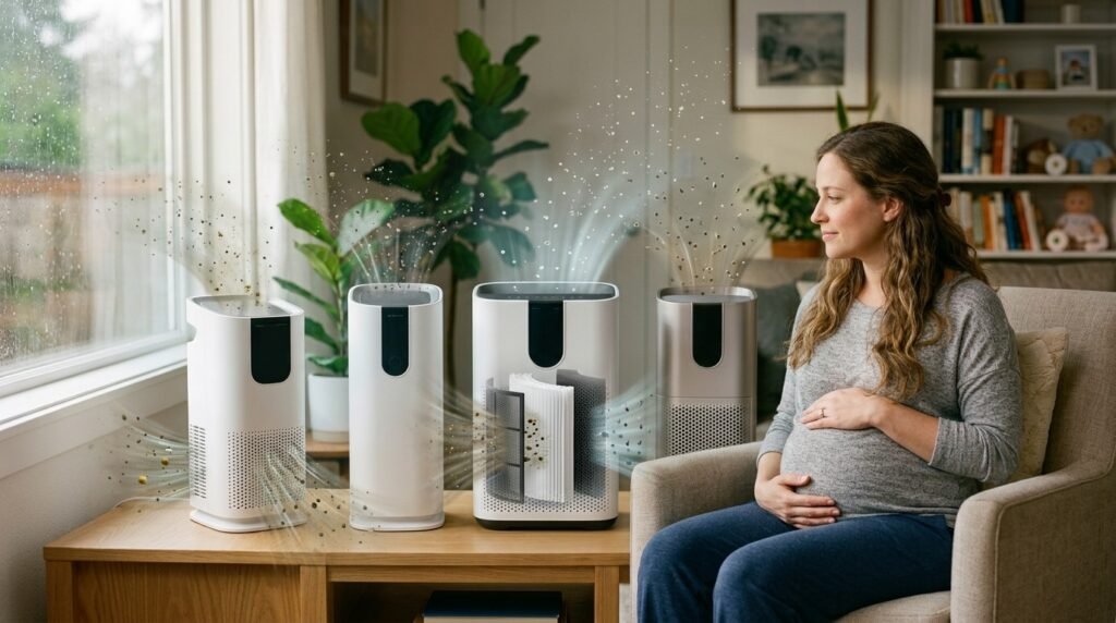 HEPA air purifier filtering airborne particles indoors