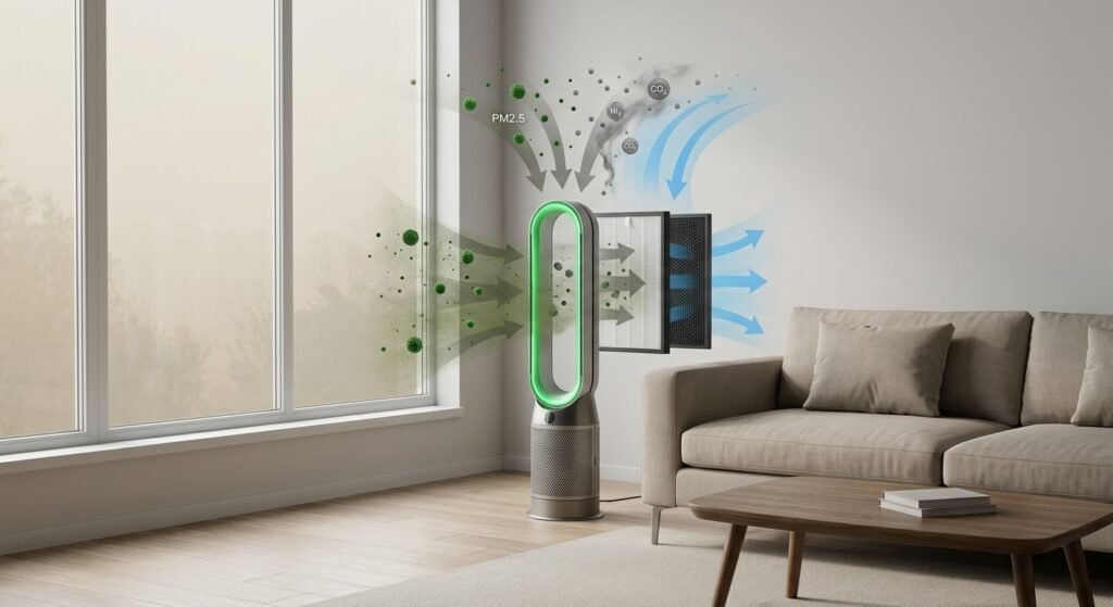 air purifier helping reduce wildfire smoke particles indoors