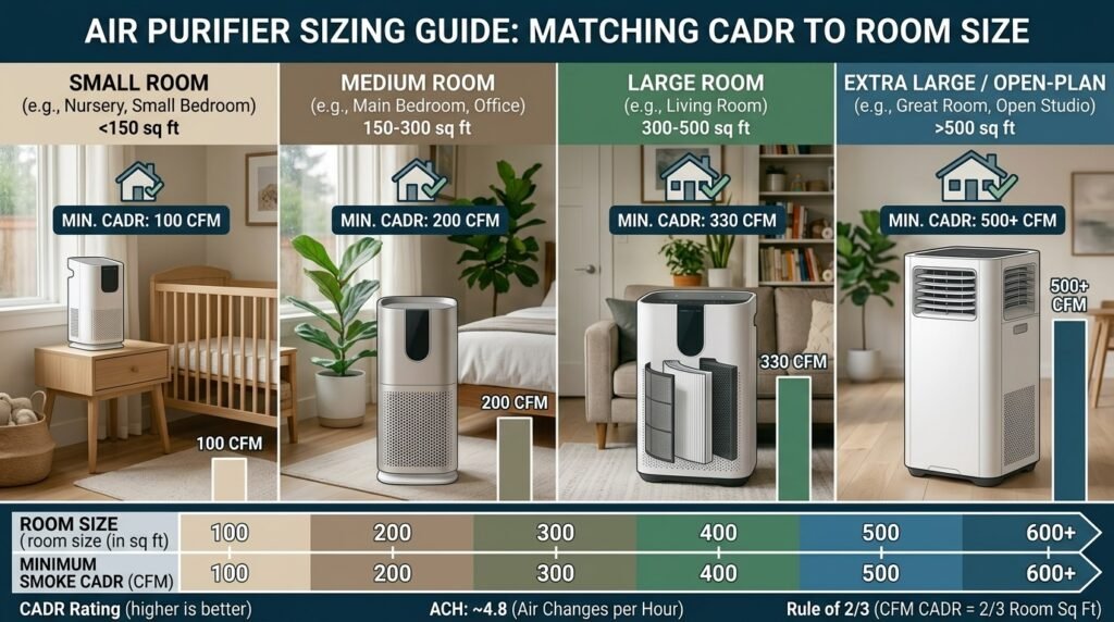 air purifier sized according to room size and CADR