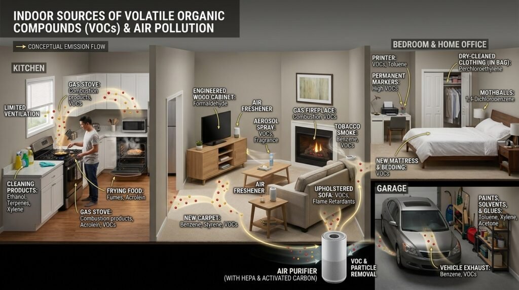 indoor household sources of VOCs and air pollution