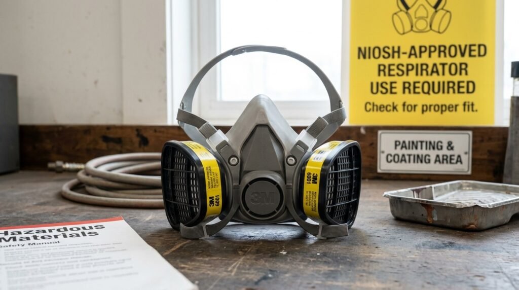 NIOSH-approved half-facepiece respirator with 6001 organic vapor cartridges