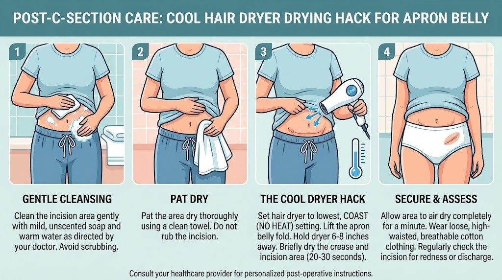 preventing yeast & intertrigo to shower safely after a C-section